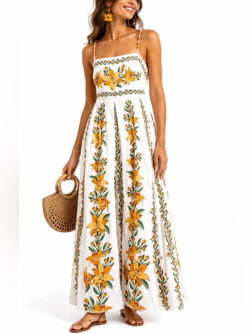 Farm Rio 100% Cotton Tropical Lightness Off-White Sleeveless Maxi Dress XXS
